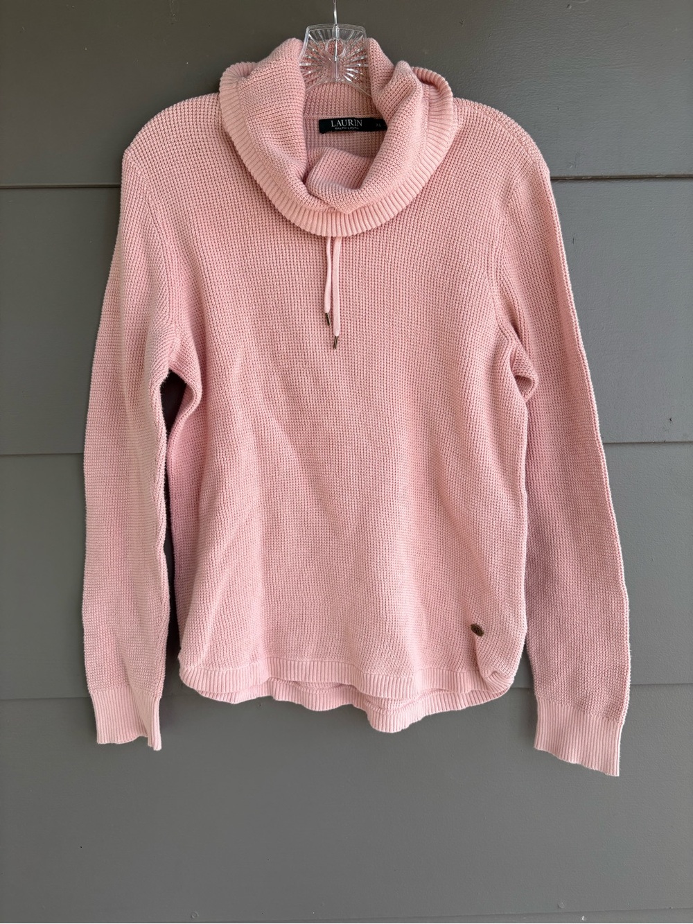Lauren Ralph Lauren Pink Cowl Neck Waffle Knit Pullover
